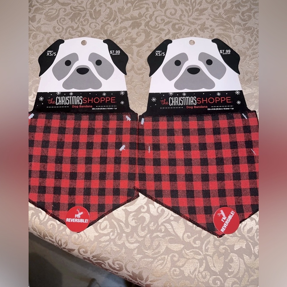 Lot Of 2 Pet Xs/S Reversible Plaid Bandana